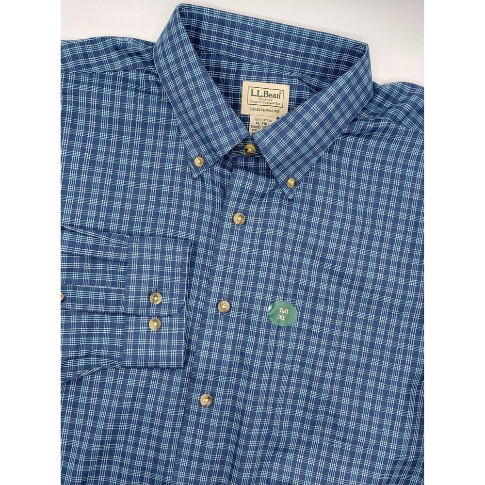 NEW LL Bean True Cool Traditional Fit Plaid Shirt Men's XL-TALL Blue Pocket